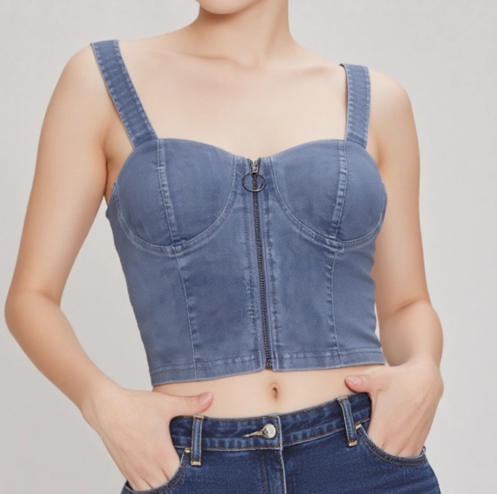 NWT Denim Blue Women's Corset Crop Top